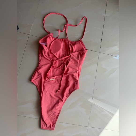 Juicy Couture Orange One Piece Swimsuit - Size L Tie Zipper Comfy Beach Summer - Picture 5 of 16